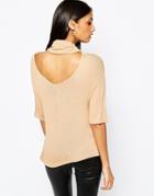 Asos Cowl Neck Top With Open Back - Camel