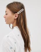 Designb London Faux Pearl Rectangle Hair Clip-white
