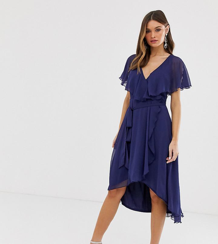 Asos Design Cape Back Dipped Hem Midi Dress - Blue