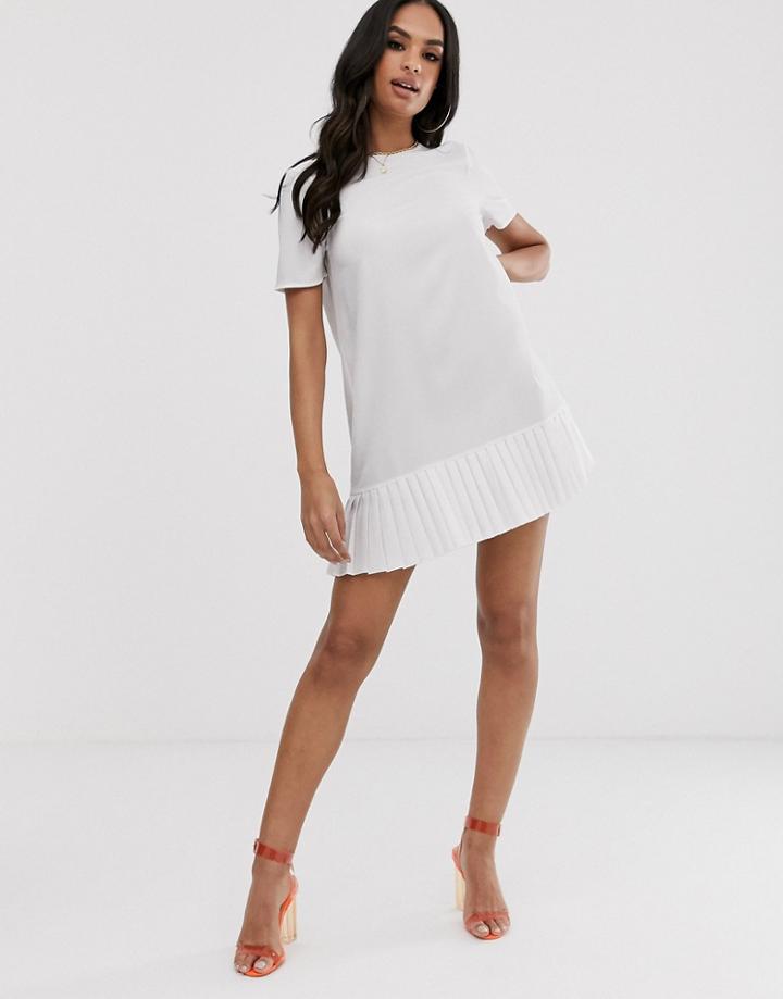 Asos Design Sheer Shift Mini Dress With Pleated Hem-white