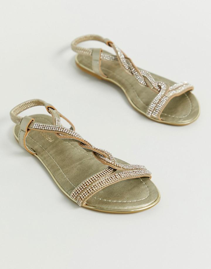 Pia Rossini Embellished Braid Flat Sandal-gold