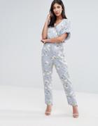 Uttam Boutique Jumpsuit In Floral Print - Gray