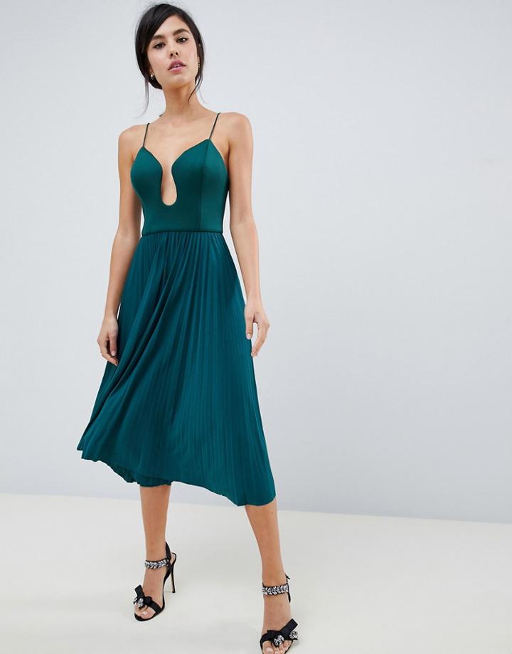 Asos Design Scuba U Bar Pleated Midi Dress - Green