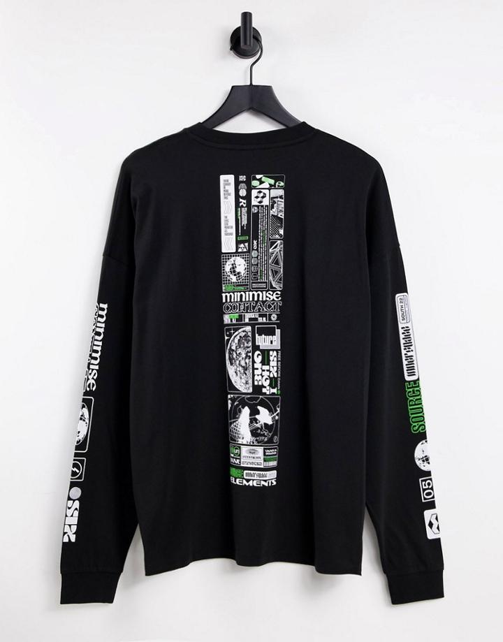 Asos Design Oversized Long Sleeve T-shirt In Black With Graphic Multi Placement Prints