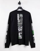 Asos Design Oversized Long Sleeve T-shirt In Black With Graphic Multi Placement Prints