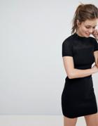 Bershka High Neck Knitted Mini Dress - Black