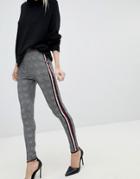 Asos Design Premium Leggings In Check With Side Stripe - Black