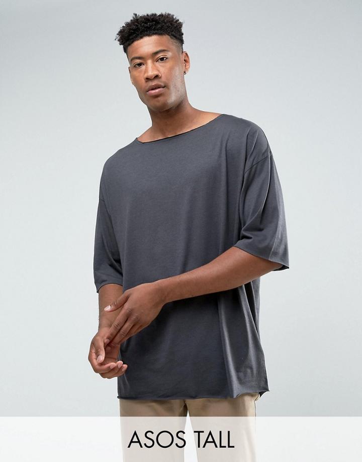 Asos Tall Super Oversized Slinky T-shirt With Boat Neck - Black
