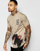 Criminal Damage Longline T-shirt With Curved Hem - Nude