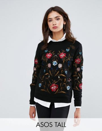 Y.a.s Tall Embroidered Sweater - Black