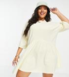 Asos Design Curve Oversized Mini Smock Dress With Dropped Waist In Mustard And White Stripe-yellow