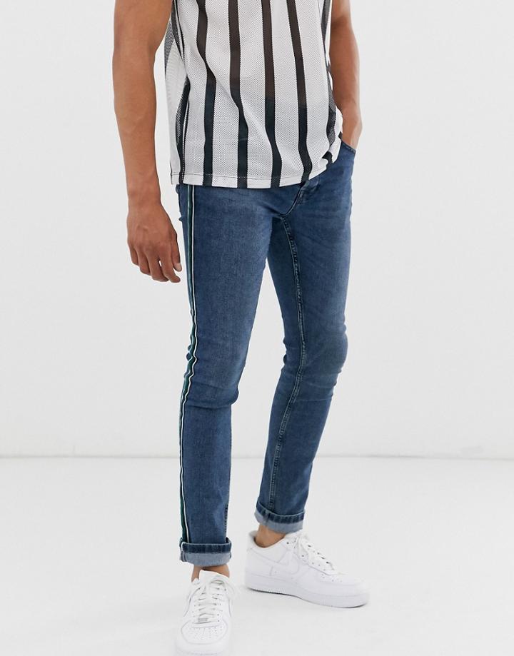 Only & Sons Slim Fit Side Stripe Jeans In Vintage Wash