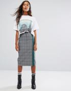 Stylenanda Pencil Skirt With Sporty Stripe In Check - Gray