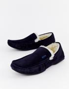 Boss Relax Suede Faux Shearling Lined Slippers In Navy