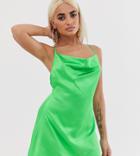 Prettylittlething Petite Cami Dress With Cowl Neck In Green - Green