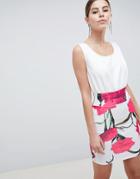 Ax Paris 2-in-1 Cami Skater Dress With Large Floral Skirt - Cream