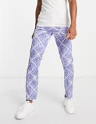 Asos Design Smart Slim Satin Pants In Ornate Print-white