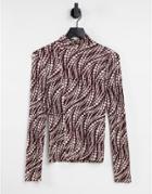 Stradivarius Long Sleeve High Neck Top In Abstract Spot Print-multi