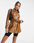 Asos Design Leather-look Suit Shacket In Tan-brown