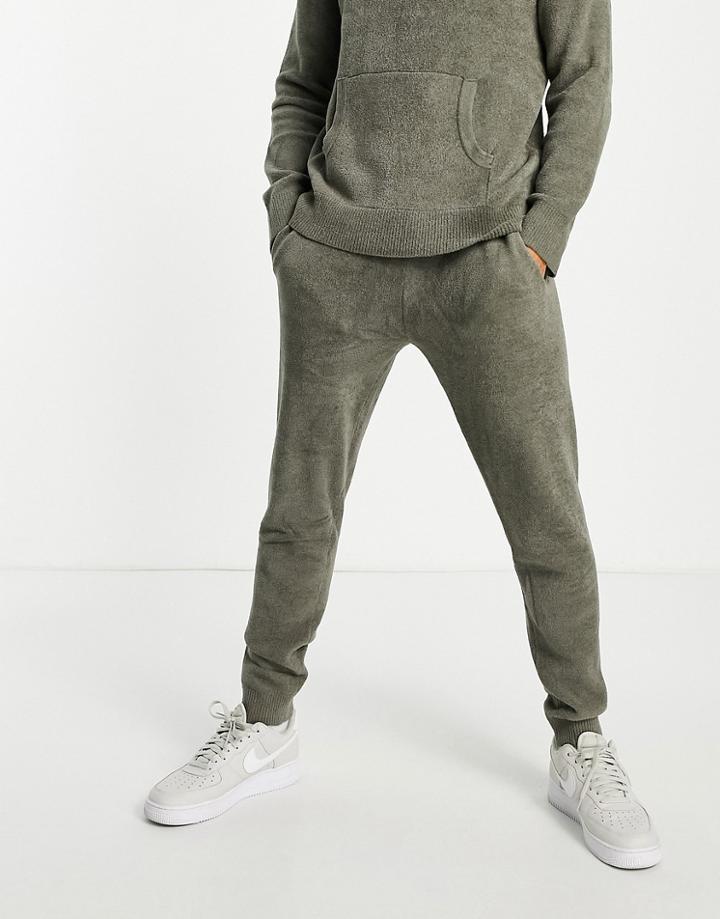 River Island Towelling Sweatpants In Khaki - Part Of A Set-green