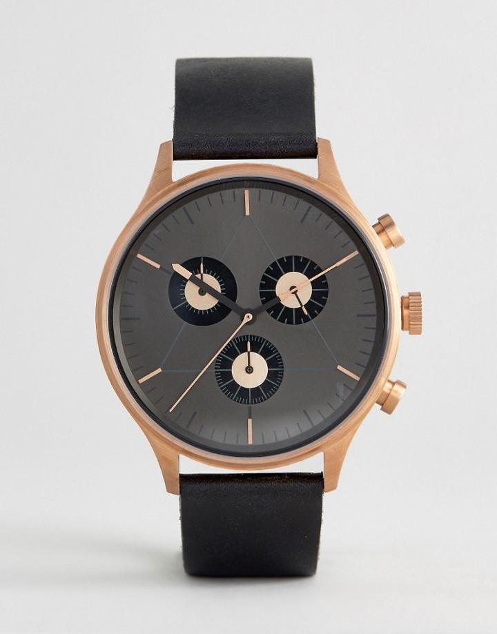 Cronometrics Chronograph Leather Watch In Black And Rose Gold - Black