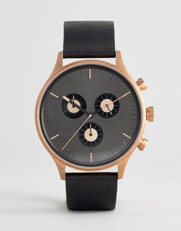 Cronometrics Chronograph Leather Watch In Black And Rose Gold - Black