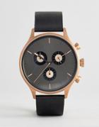 Cronometrics Chronograph Leather Watch In Black And Rose Gold - Black