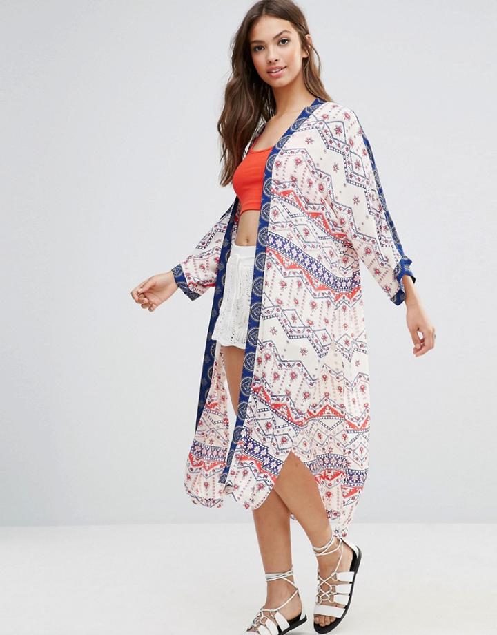 Minkpink Printed Maxi Kimono - Cream Multi