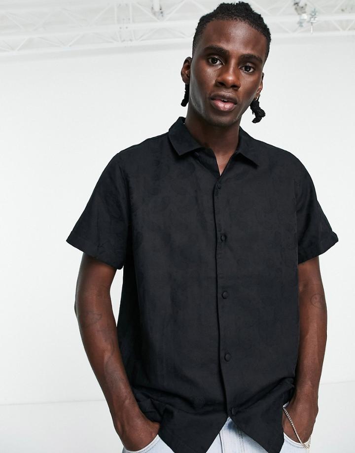 Weekday Coffee Paisley Short Sleeve Shirt In Black
