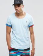 Ringspun Scoop Neck Beach T-shirt With Roll Cuffs Co-ord - Blue