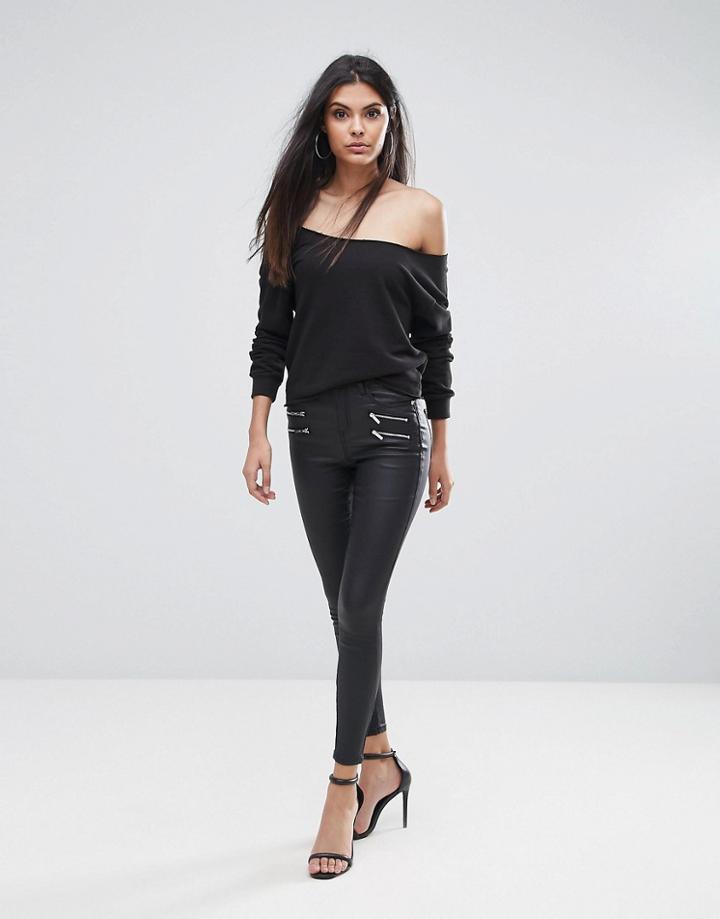 Lipsy Coated Jean With Zip Detail - Black