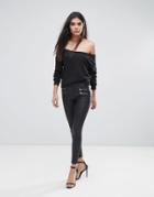 Lipsy Coated Jean With Zip Detail - Black