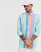 Polo Ralph Lauren Multi Stripe Oxford Shirt Custom Regular Fit Button Down Player Logo In Pastel Multi