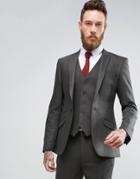 Asos Skinny Suit Jacket In Herringbone Green Wool Blend - Green