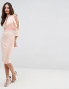 Asos Scuba Trim Blouson Split Sleeve Midi Dress - Pink