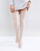 Asos Kendra Point Over The Knee Boots - Beige