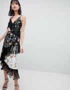 Asos Design Fringe Cami Midi Dress In Mixed Floral Print - Multi