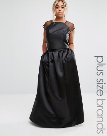 Chi Chi London Plus Maxi Sateen Skirt - Black