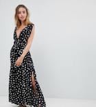 Asos Design Petite Grecian Maxi Beach Dress In Polka Dot - Multi