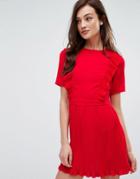 Fashion Union Dress With Ruffles & Pleat Detail - Red