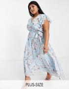 Ever New Curve Ruffle Shoulder Tie Waist Midi Dress In Sage Green