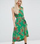 Asos Petite Button Through Midi Dress In Floral Print - Multi