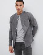 Asos Design Stretch Slim Denim Shirt With Grandad Collar In Mid Wash - Gray