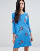 Traffic People Shift Dress With Floral Embroidery - Blue