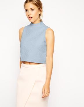 Asos Sleeveless Crop Top In Texture With High Neck - Pale Blue $22.01