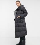 Native Youth Longline Puffer Coat With Extreme Collar In Black