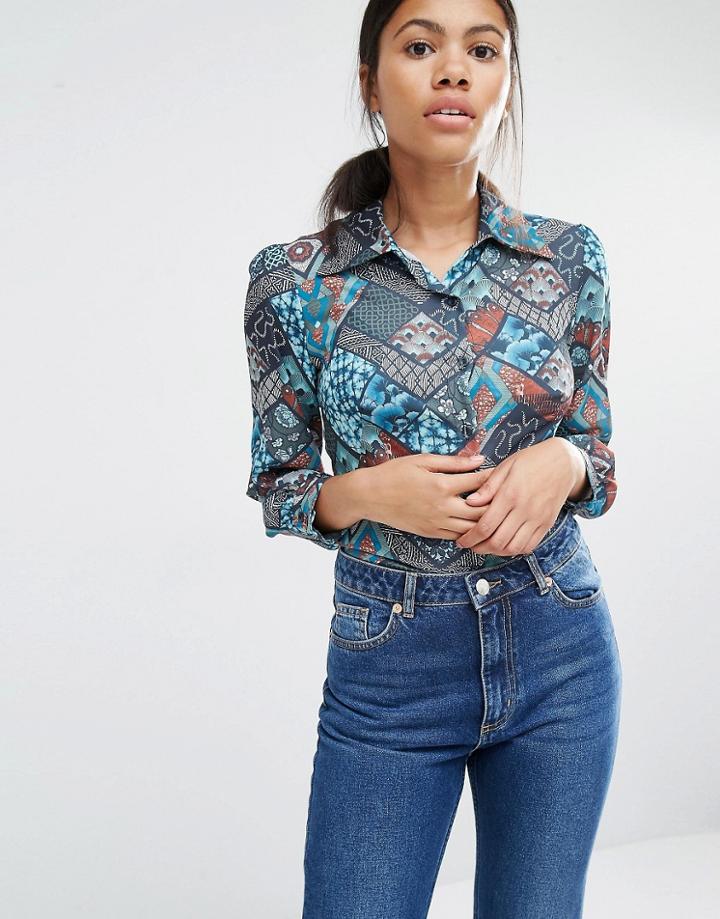 Love Tile Print Button Up Shirt - Multi
