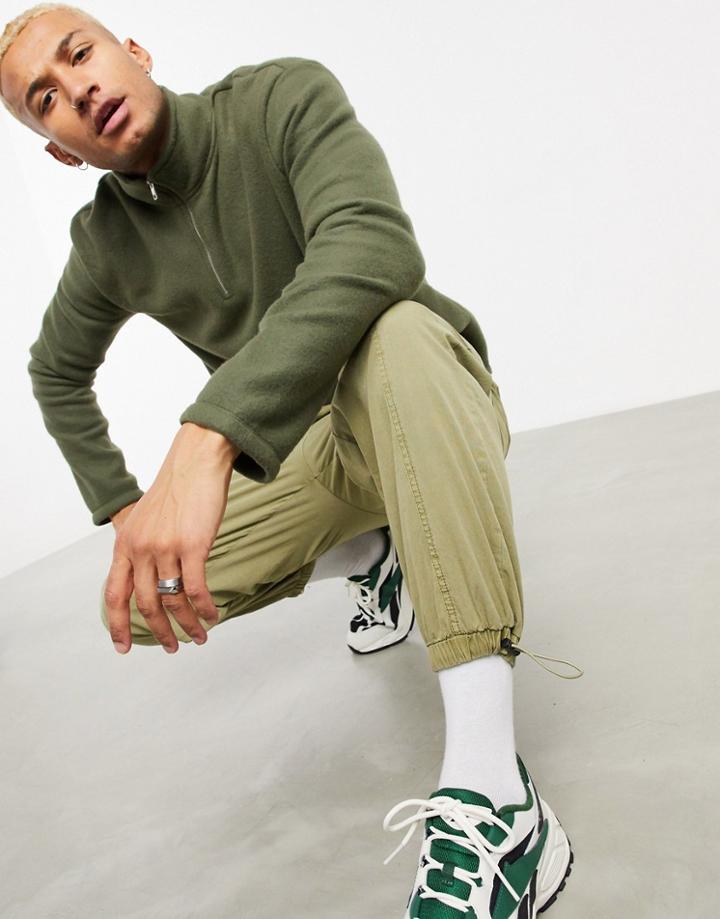 New Look Funnel Neck Fleece Sweat In Khaki-green