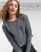 Asos Design Boxy Top In Acid Wash Waffle In Charocal-grey