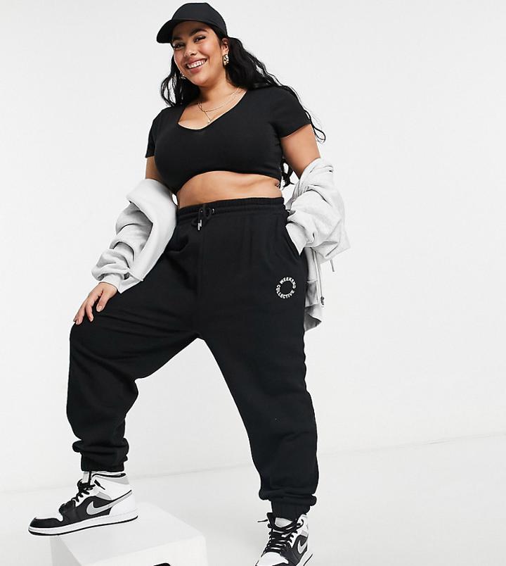 Asos Weekend Collective Curve Oversized Sweatpants With Logo In Black